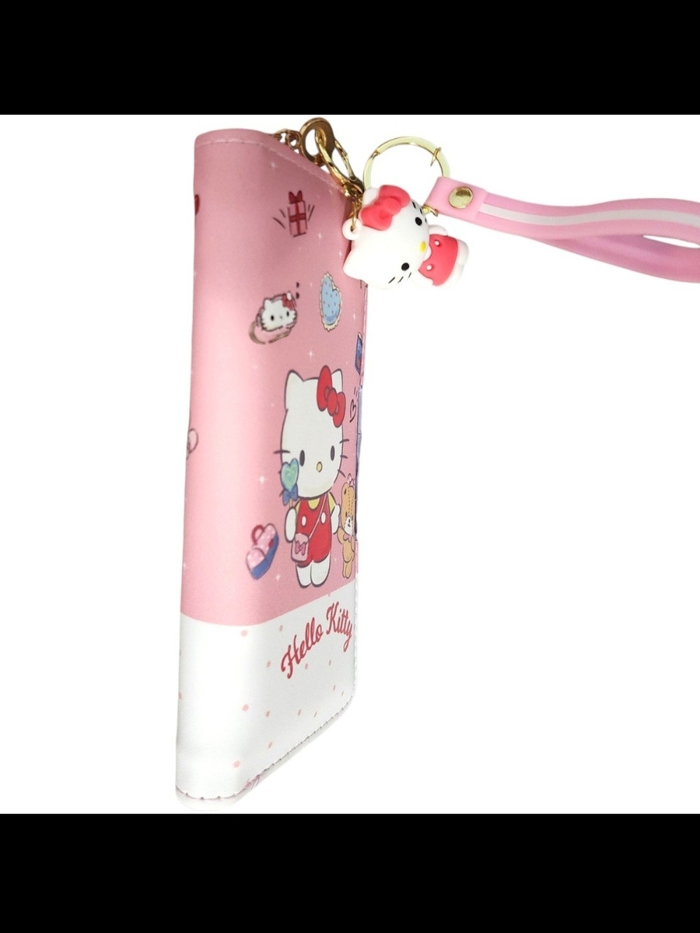 Hello Kitty Pink Zipper Wristlet Wallet with Hello Kitty Keychain- Vegan Leather - Picture 7 of 10